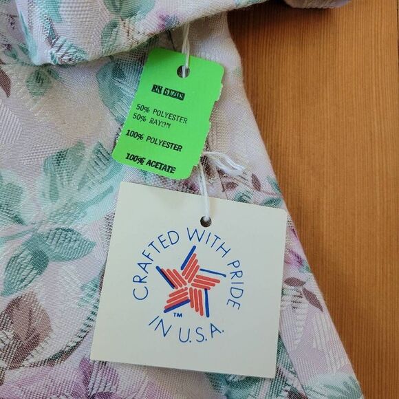 VTG rare deadstock 80s floral blouse puff sleeve attached scarf regency cottage - Picture 11 of 14